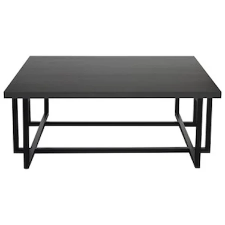 Contemporary Coffee Table with Black Iron Finish and Grey Wood Top
