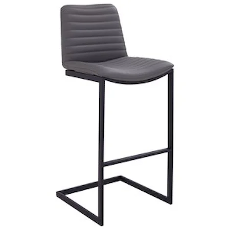 Contemporary 30" Bar Height Barstool in Black Powder Coated Finish and Grey Faux Leather