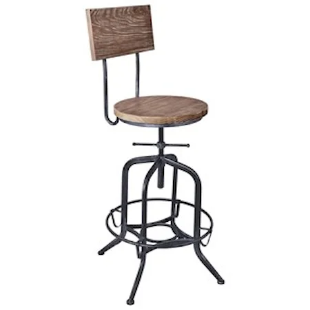 Industrial Adjustable Bar Stool in Industrial Grey and Pine Wood