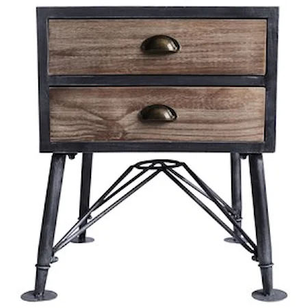Industrial 2-Drawer End Table in Industrial Grey and Pine Wood