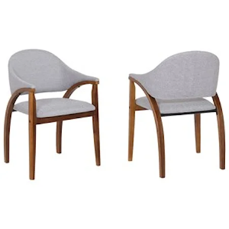 Contemporary Dining Chair in Walnut Wood Finish with Grey Fabric - Set of 2