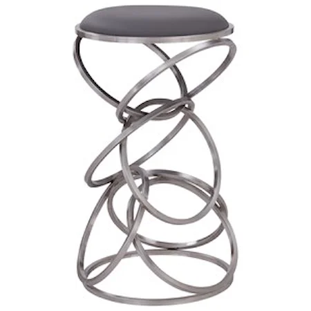 Contemporary 26" Counter Height Barstool in Brushed Stainless Steel Finish and Grey Faux Leather