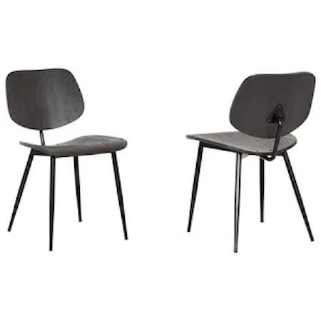 Mid-Century Black Wood Dining Accent Chairs (Set of 2)