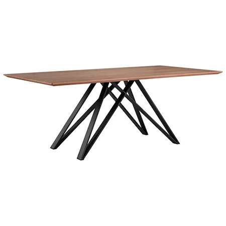 Contemporary Dining Table in Matte Black Finish with Walnut Wood Top