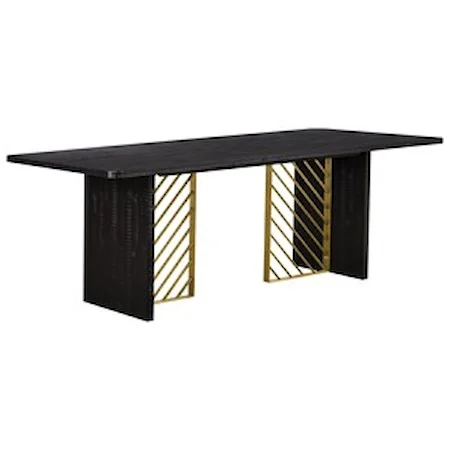 Black Wood Dining Table with Antique Brass Accents
