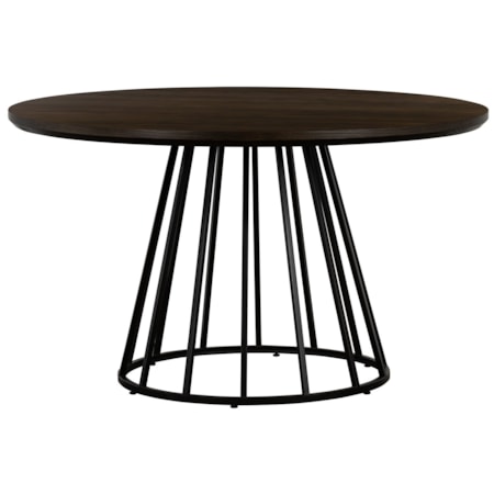 Oak and Metal Round Dining Table
