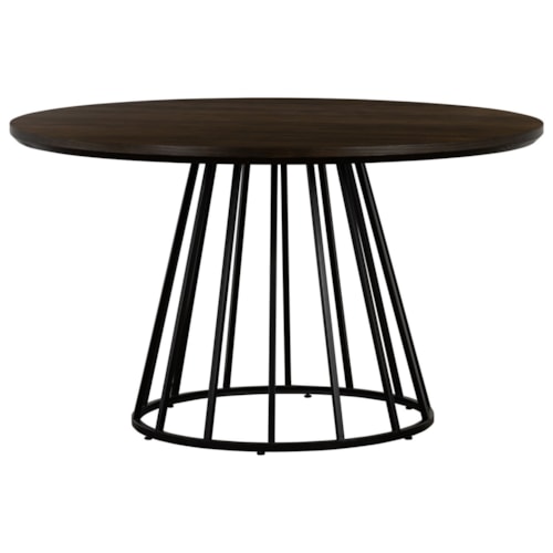 Oak and Metal Round Dining Table