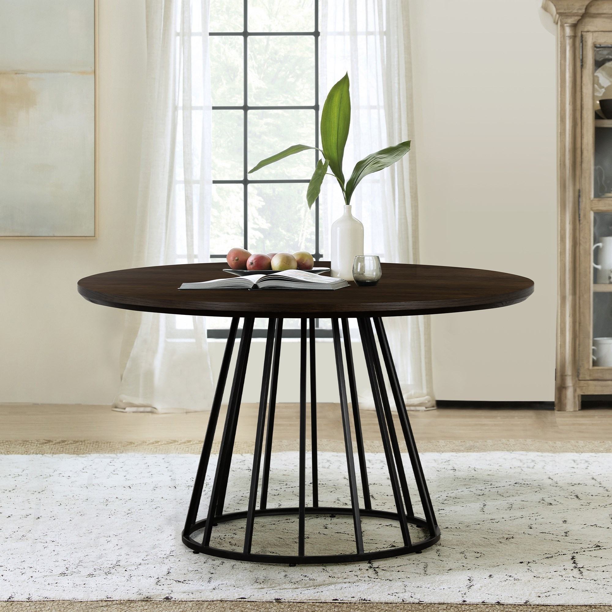 Armen Living Motion Oak and Metal Round Dining Table