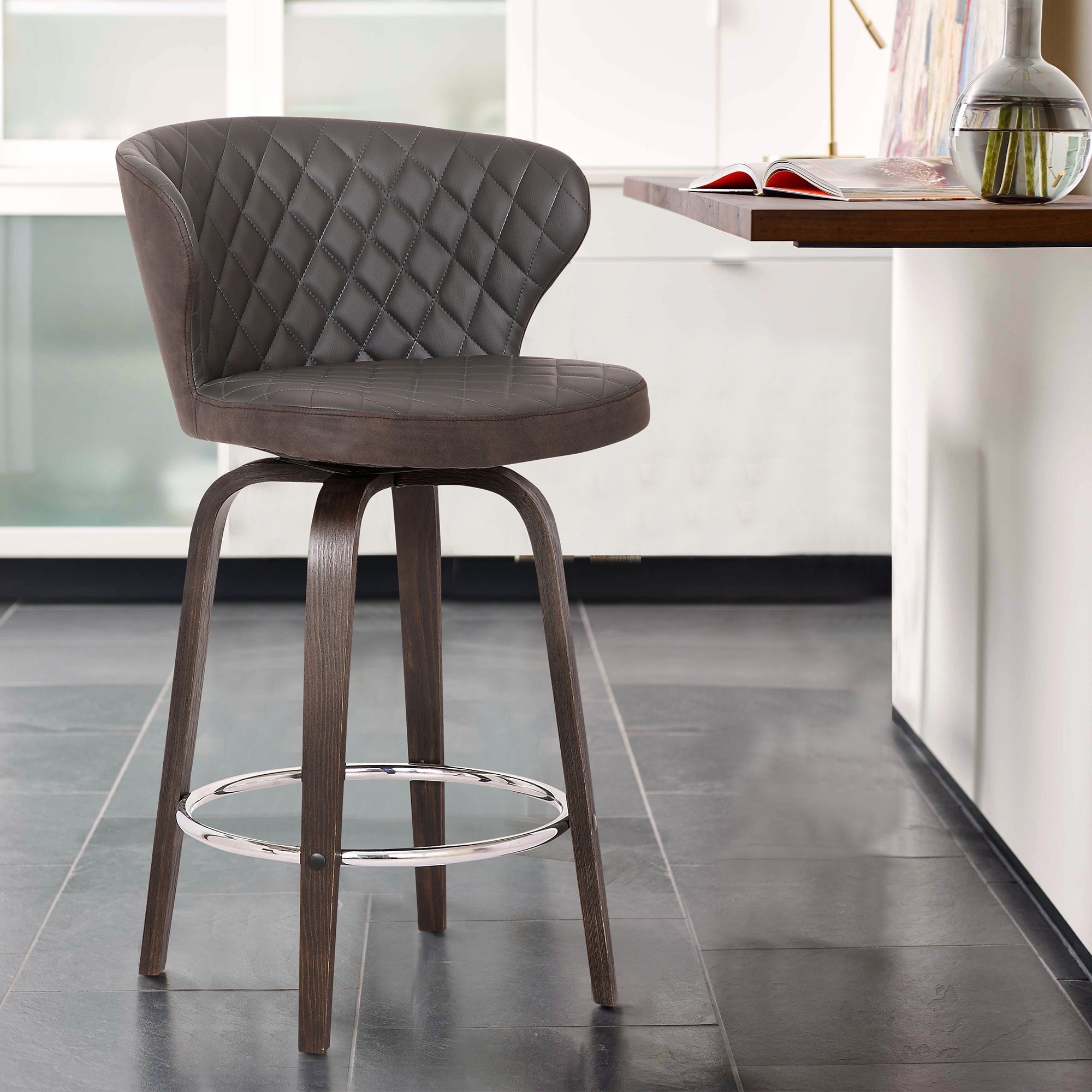 Armen Living Mynette 30" Upholstered Swivel Bar Stool