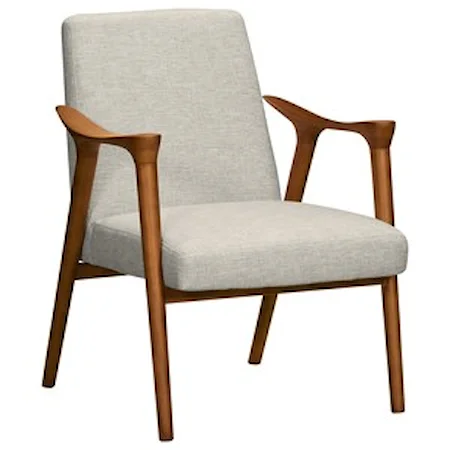 Mid-Century Accent Chair in Champagne Ash Wood Finish and Beige Fabric