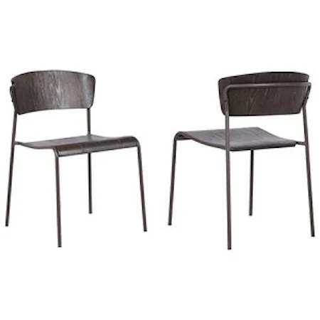Walnut and Metal Open Back Dining Accent Chairs (Set of 2)