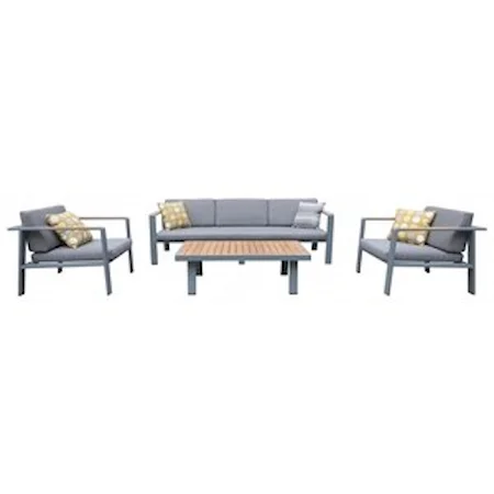 4-Piece Outdoor Patio Set in Gray Finish with Gray Cushions and Teak Wood 