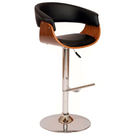 Mid Century Modern Faux Leather Adjustable Height Swivel Bar Stool