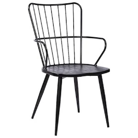 High Back Steel Framed Side Chair in Black Powder Coated Finish and Black Brushed Wood