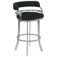 26" Counter Height Metal Barstool in Black Faux Leather with Brushed Stainless Steel Finish