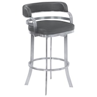 30" Bar Height Metal Barstool in Gray Faux Leather with Brushed Stainless Steel Finish