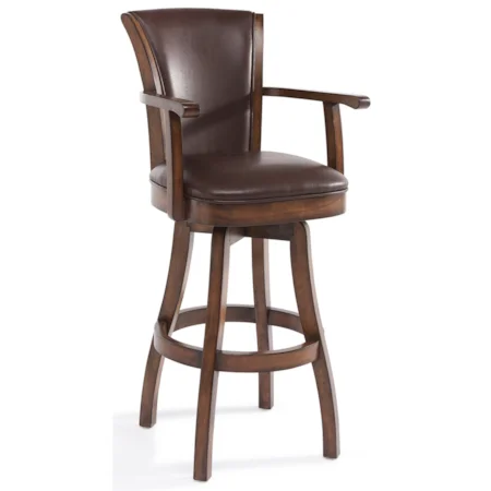 26" Counter Height Swivel Wood Barstool in Chestnut Finish with Kahlua Faux Leather