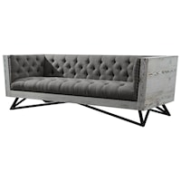 Contemporary Tufted Sofa With Distressed Wood Frame And Gunmetal Legs