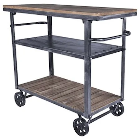 Industrial Kitchen Cart in Industrial Grey Metal and Pine Wood