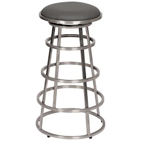 Contemporary 30" Backless Brushed Stainless Steel Barstool with Gray Faux Leather