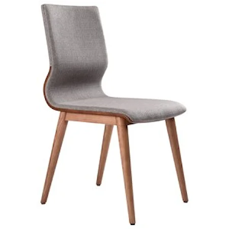 Mid-Century Dining Chair in Walnut Finish and Gray Fabric - Set of 2