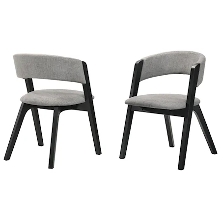 Mid-Century Modern Accent Dining Chair in Black Finish and Grey Fabric - Set of 2