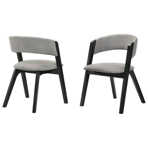 Mid-Century Modern Accent Dining Chair in Black Finish and Grey Fabric - Set of 2