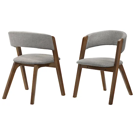 Mid-Century Modern Accent Dining Chair in Walnut Finish and Grey Fabric - Set of 2