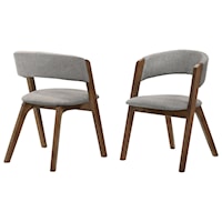 Mid-Century Modern Accent Dining Chair in Walnut Finish and Grey Fabric - Set of 2