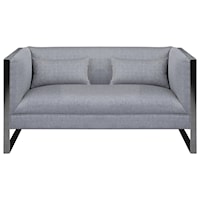 Contemporary Loveseat with Polished Stainless Steel and Grey Fabric