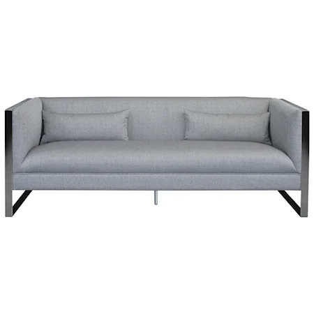 Contemporary Sofa with Polished Stainless Steel and Grey Fabric