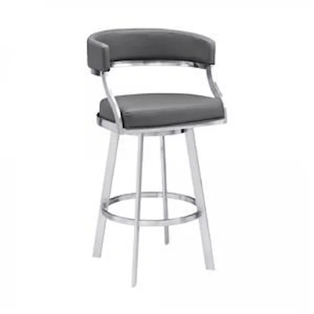 26" Counter Height Barstool in Brushed Stainless Steel Finish and Grey Faux Leather
