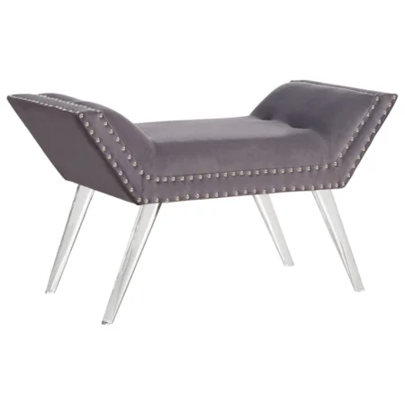 Glam Velvet Bench Ottoman with Nailhead Trim and Acrylic Legs