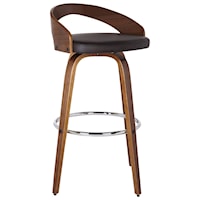 26" Counter Height Barstool in Walnut Wood Finish with Brown Faux Leather