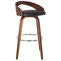 30" Bar Height Barstool in Walnut Wood Finish with Brown Faux Leather