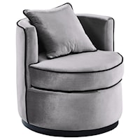 Contemporary Swivel Chair in Grey Velvet with Black Velvet Piping