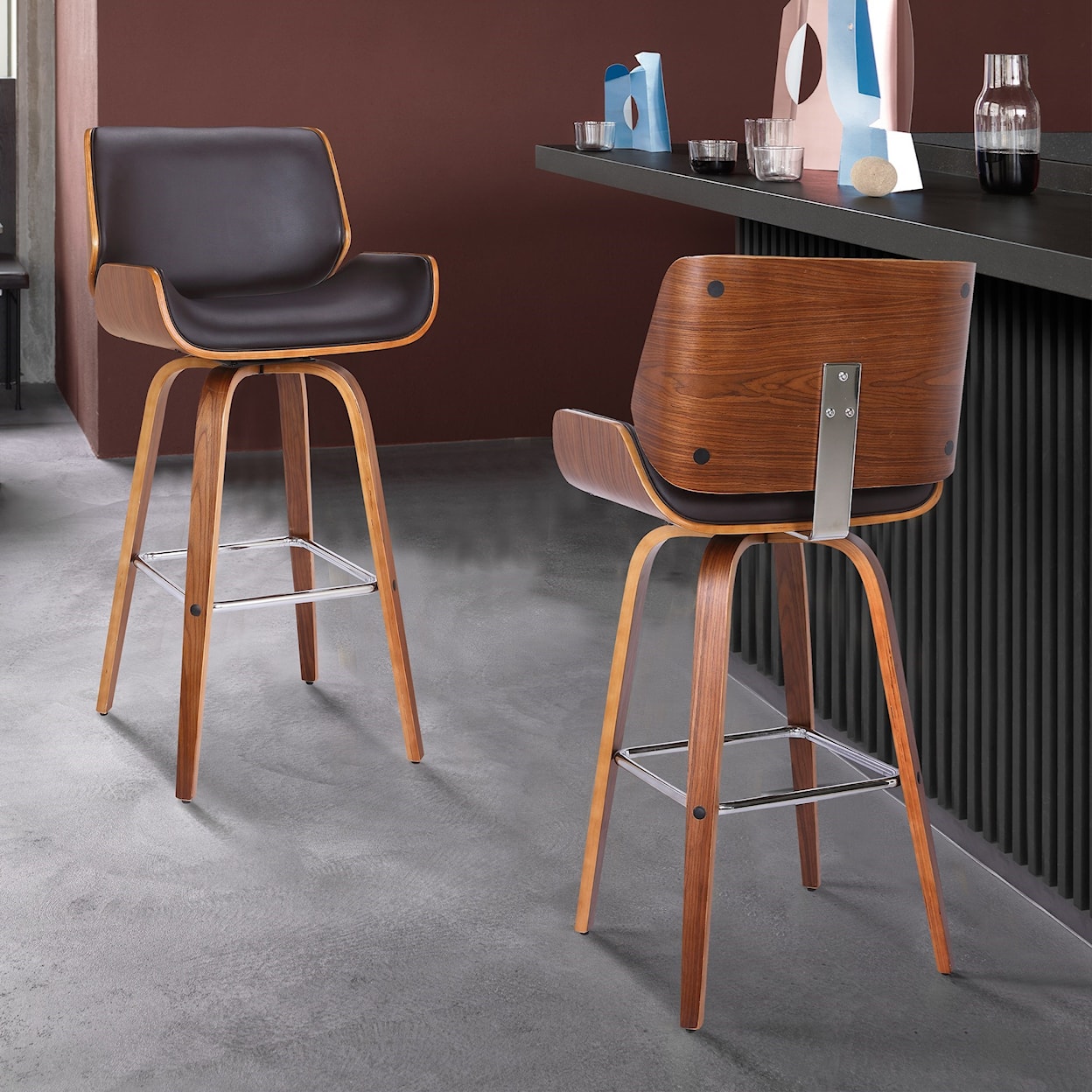 Armen Living Tyler 26" Mid-Century Swivel Counter Height Stool