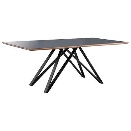 Mid-Century Dining Table in Matte Black Finish with Walnut and Dark Gray Glass Top