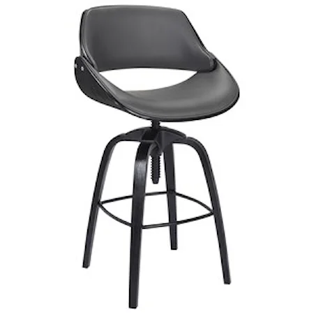 Contemporary Adjustable Barstool in Black Brushed Wood Finish with Grey Faux Leather