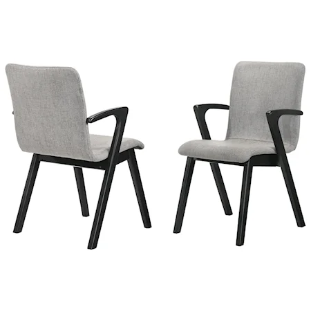 Mid-Century Modern Dining Accent Chair with Black Finish and Grey Fabric - Set of 2