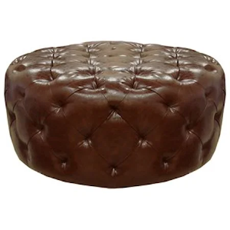 Round Tufted Bonded Leather Cocktail Ottoman