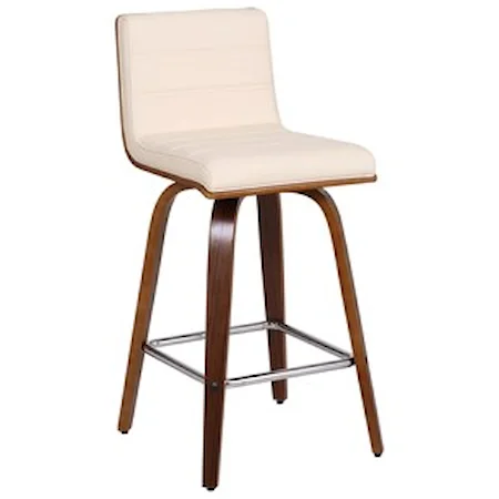 26" Counter Height Barstool in Walnut Wood Finish with Cream Faux Leather