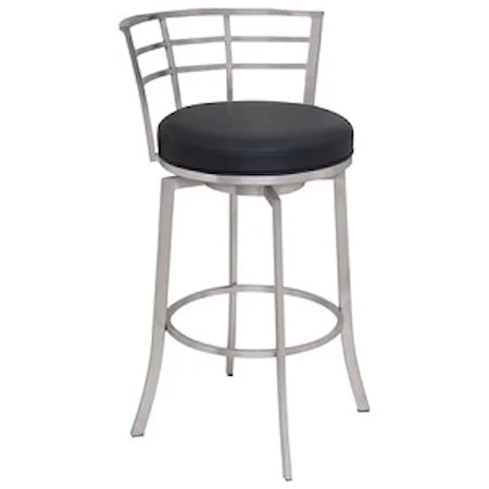 26" Counter Height Swivel Barstool in Brushed Stainless Steel Finish with Black Faux Leather