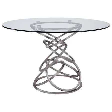 Contemporary Dining Table in Brushed Stainless Steel Finish and Clear Glass Top