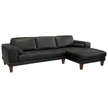 Contemporary Leather Chaise Sofa with Bolster Pillows
