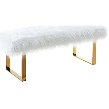 Glam Bench in White Fur and Gold Stainless Steel Finish