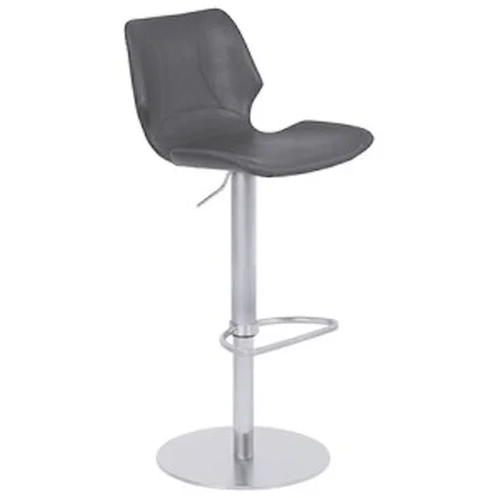Adjustable Swivel Metal Barstool in Vintage Gray Faux Leather with Brushed Stainless Steel Finish
