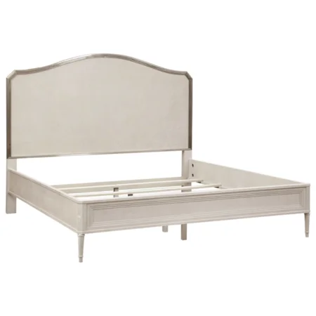 Glam Contemporary Queen Panel Bed with Metallic Accentuated Trim
