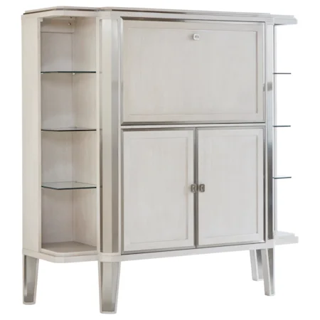 Glam Contemporary Bar Cabinet with Adjustable Glass Shelving and Wine Bottle/Glass Storage