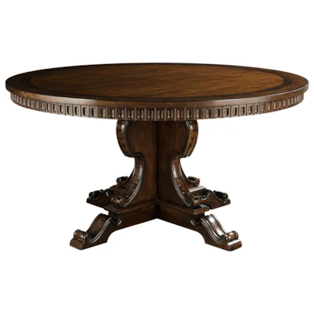 Traditional Round Dining Table with Carved Pedestal Base